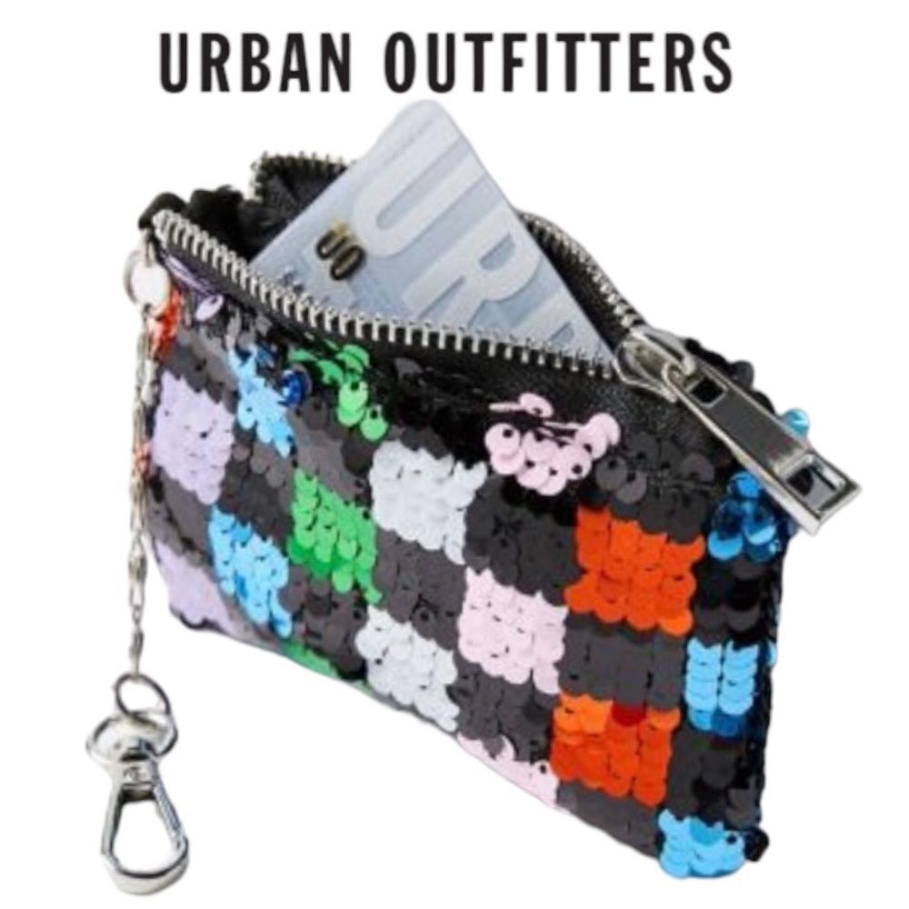 NEW Urban Outfitters UO Colorful Sequin Zip Wallet Keychain Pouch